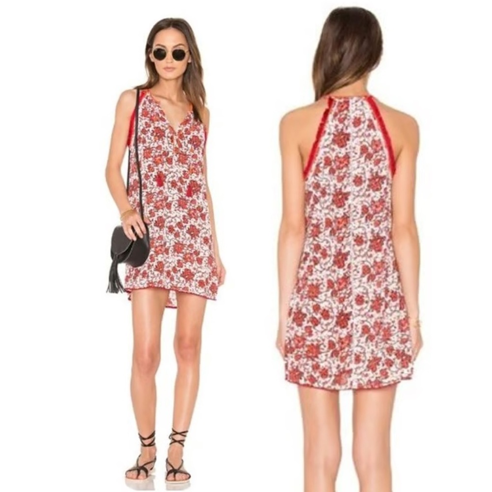 POUPETTE ST BARTH Lola Mini Dress Poppy Red Floral Sleeveless Dress NWT $300 S